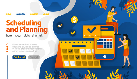 Scheduling and Planning apps, planning trips, determining meetings and activities vector illustration concept can be use for, landing page, template, ui ux, web, mobile app, poster, banner, websiteのイラスト素材