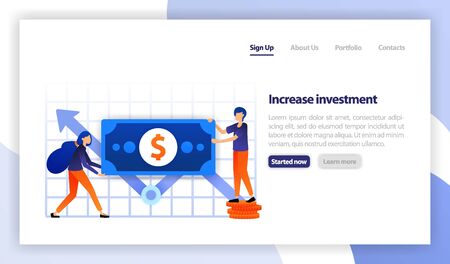 businessman hold dollars or money for investment. graph analysis of investment growth upward arrows on profit, finance and career. flat vector illustration for web, banner, landing page, mobile adsのイラスト素材