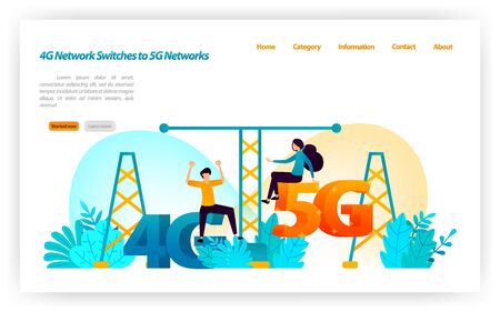 Transition and replacement of 4G LTE network to latest 5G network. switches internet network and...