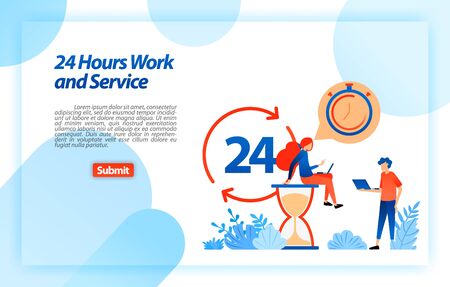 24 hours work customer service to support users in getting better information and services anytime and anywhere. vector illustration concept for landing page, ui ux, website, mobile app, poster adsのイラスト素材
