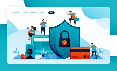 landing page for financial security, banking protection for investment, credit, loans, debt, savings. customer data security and privacy, pay, buy, purchase. vector design flyer poster mobile apps adsのイラスト素材