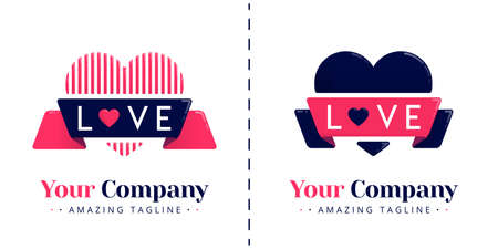 Love logos with lines and solid themes with ribbons and love letters. Templates can be used for corporate, dating apps, events, poster, brochure, wedding invitation, valentine card, website, bannerのイラスト素材