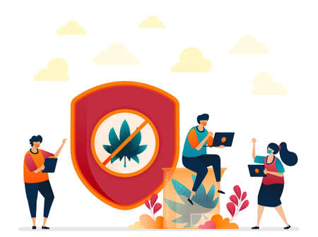 Cannabis laws and regulations. Safety in use of marijuana for research, medicine and education. Marijuana laboratory. Vector illustration for website, mobile apps, banner, template, poster, flyerのイラスト素材