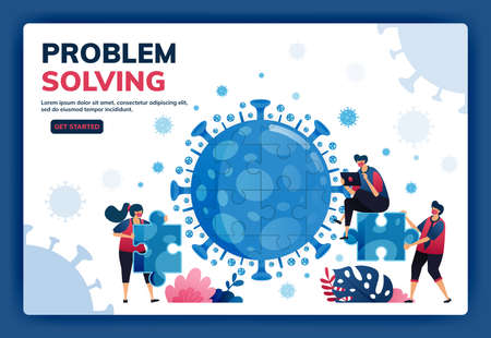 Landing page vector illustration of teamwork and brainstorming to solve problems and find solutions...