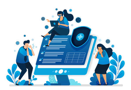 Vector illustration of health checking technology. Health protection. Covid-19 swab test. Can be used for landing page, website, web, mobile apps, flyer, background, element, banner, template, posterのイラスト素材