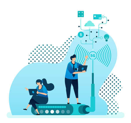 Vector illustration for 5g router and technology to increase network speed, wifi internet connection...