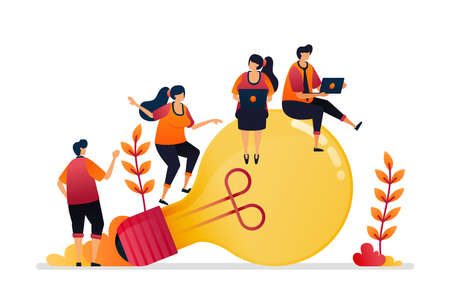 Vector illustration of idea and inspiration, looking for problem solving with brainstorming and knowledge. Graphic design for landing page, web, website, mobile apps, banner, template, poster, flyerのイラスト素材