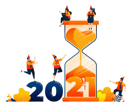 Countdown of 2020 to 2021 with theme of hourglass for past self-reflection. Vector illustration concept can be use for landing page, template, ui ux, web, mobile app, poster, banner, website, flyerのイラスト素材