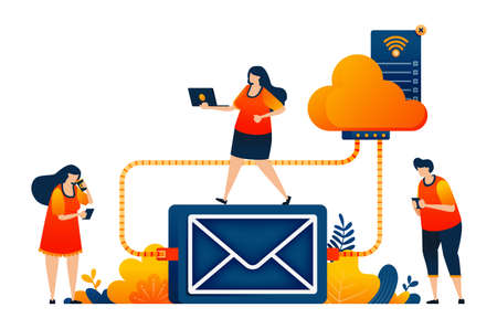 People access email storage and backups on a cloud network system technology. Vector illustration concept can be use for landing page, template, ui ux, web, mobile app, poster, banner, website, flyerのイラスト素材