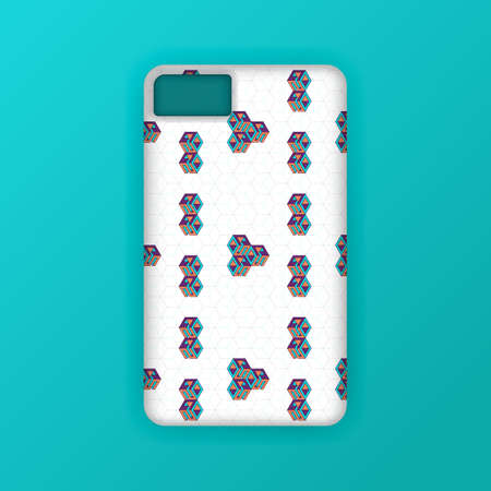 Realistic green mobile phone case mockup template. abstract illustration Futuristic geometric hexagon. smartphone screen mockup design. Can be used for marketing, advertising, social media, printのイラスト素材