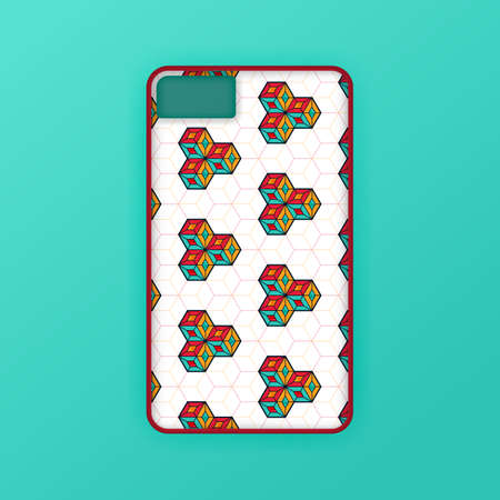 Realistic green mobile phone case mockup template. abstract illustration Futuristic geometric hexagon. smartphone screen mockup design. Can be used for marketing, advertising, social media, printのイラスト素材