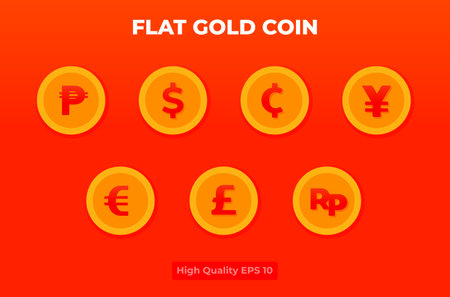 Flat gold coin illustration. coin currency pack .のイラスト素材