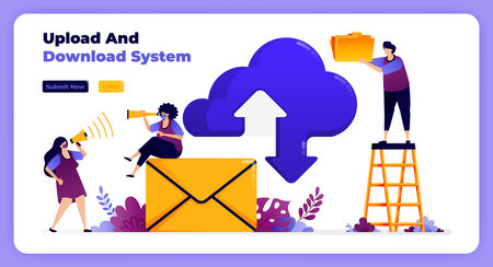 internet download and upload network on cloud system and email services.のイラスト素材