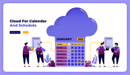 storage and completion of scheduling on the January working calendar.のイラスト素材