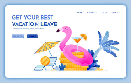 travel website with the theme of get your best vacation leave. cheap tropical beach destination for holiday. Vector design can be used for poster, banner, ads, website, web, mobile, marketing, flyerのイラスト素材