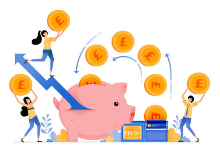 Vector Design of changes in spending and saving patterns increase number of investment transactions and time savings. illustration Can be for websites, posters, banners, mobile apps, web, social mediaのイラスト素材