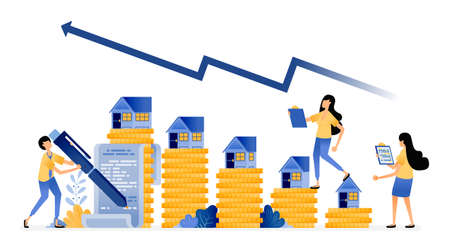 Vector Design of increase in housing market investment prices with good returns. mortgage purchase agreement sign. illustration Can be for websites, posters, banners, mobile apps, web, social mediaのイラスト素材