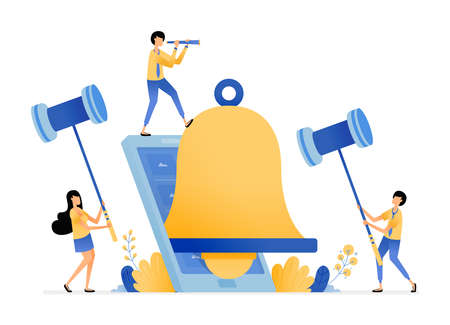 notification bell apps on smartphones to provide reminders and alarms. vector illustration concept...