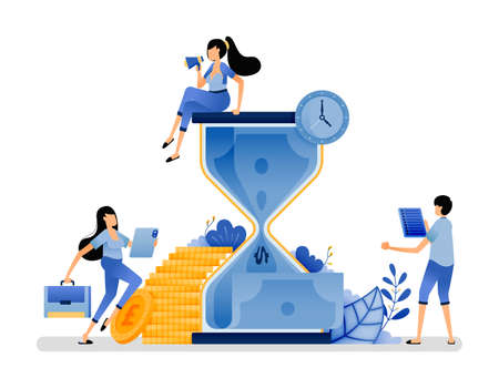 vector illustration of hourglass with money going down. current month debt payments that approaching...