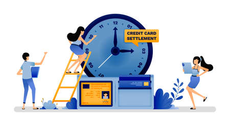 vector illustration of clock that comes out of wallet shows deadline for settlement of debt payments. pay loan obligations to return profits. Can use for web website apps poster banner flyer homepageのイラスト素材