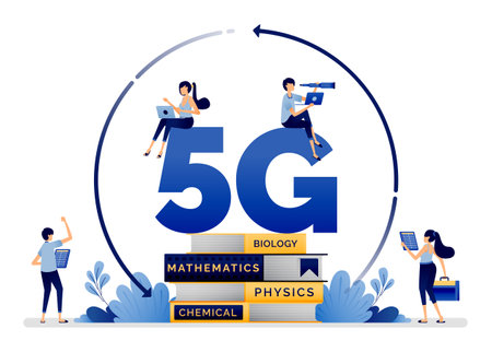 Illustration design of implemented 5g internet for easier and more efficient school, education and learning. Vector can be used to landing page, web, website, poster, mobile apps, ads, flyer, cardのイラスト素材