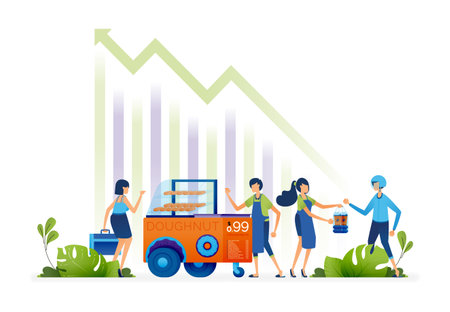 Business illustration of Support the rise of small and medium entrepreneurs in roadside and home based food and beverage industry. Landing page, web, website, banner, ads, card, apps, brochure, flyerのイラスト素材
