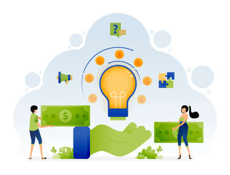 Vector design of people holding money in hopes of growing with idea of investment and entrepreneurship. Illustration can be for landing page website web poster banner flyer mobile apps social media adのイラスト素材