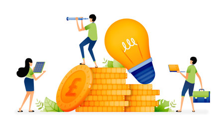 Illustration of ideas from making future financial and banking investment steps. Designed for website, landing page, flyer, banner, apps, brochure, startup media companyのイラスト素材