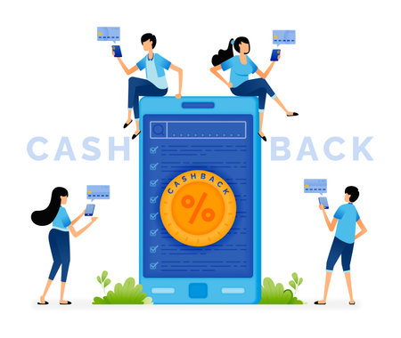 Vector illustration of discount program points and cashback earned from transactions, purchases and missions. Can be used for landing pages, web, websites, mobile apps, posters, ads, flyers, bannersのイラスト素材