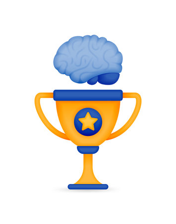Champion with Brain Icon. Artificial Intelligence Victory Icon. Smart Competition Award Icon. Can be used for businesses, websites, mobile apps, posters, ads flyers, bannersのイラスト素材