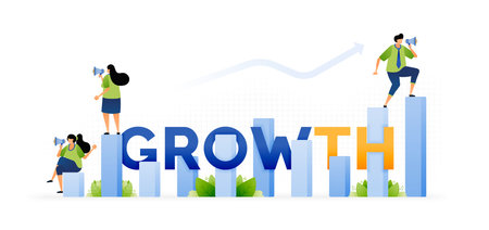 Vector illustration of business ascent. Charting company growth. Prosperity in visualizing business progress. Success on rise of business development. Can use for ad, poster, campaign, website, appsのイラスト素材