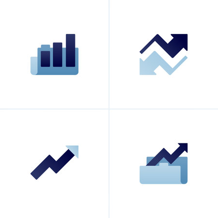 Icon vector of folders and barcharts, up and down arrows for performance, archive arrows in folders. Can be used for company websites, web, poster ads, mobile apps, startup banners, landing pagesのイラスト素材