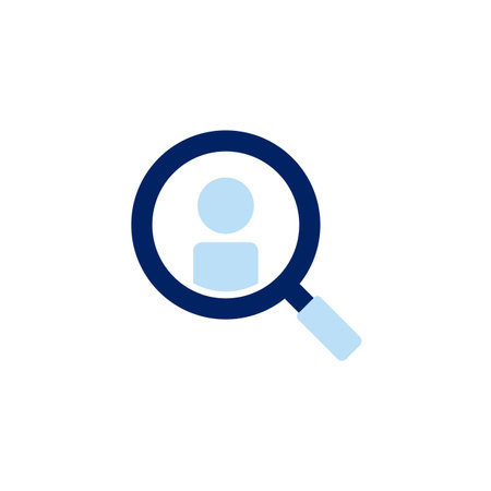 vector icon concept of magnifying glass with user profile to search for candidates on job vacancies. Can be used for human resources, company, business. Can be applied to web, website, poster, appsのイラスト素材