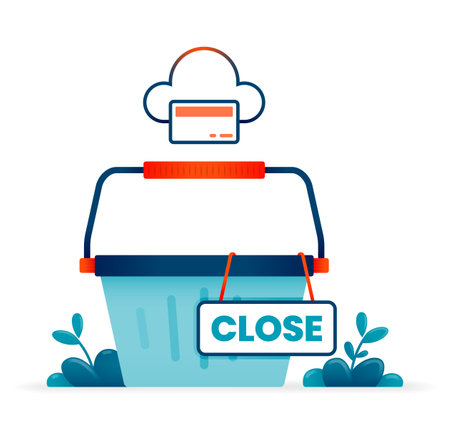 Illustration of shopping cart for checkout or payment with close sign text information. Can be used for posters, websites, brochures, bannersのイラスト素材