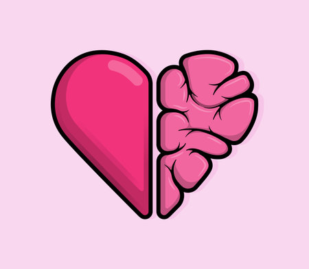 Cartoon Illustration of heart or love with half part shaped like a brain organ. Can be used for birthdays, parties, Valentine Day, celebrations and printed on t-shirts, hoodies, tote bagsのイラスト素材