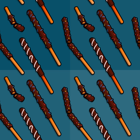 Line cartoon pattern illustration of cookie sticks generously spread with delicious chocolate topping for delightful dessertsのイラスト素材
