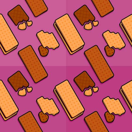 Charming line cartoon pattern illustration of cheese wafer crackers filled with creamy vanilla flavor filling perfect for delightful snacks and treatsのイラスト素材