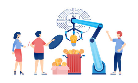 Illustration of People Using AI Brains and Processing Chips for Financial and Accounting Services, Boosting Stock Trading Efficiencyのイラスト素材