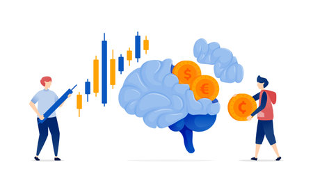 Illustration of People Using AI Brains Powered by Financial Data and Learning Machines to Resolve...