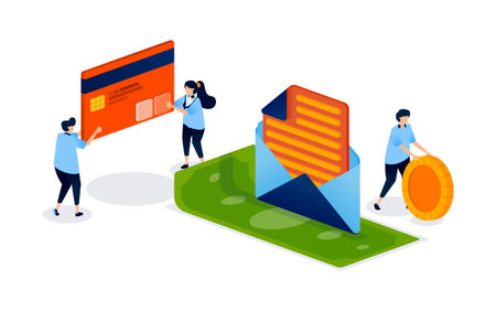 Concept of email notifications that report all financial activity, from credit card bills to purchase transactions, helping users stay aware. Can be used for banner, mobile app, website, cardのイラスト素材
