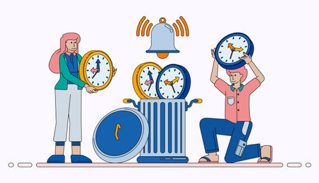 Time Wasting Awareness Concept with Trash Can and Notification Clock for Better Scheduling Sorting...