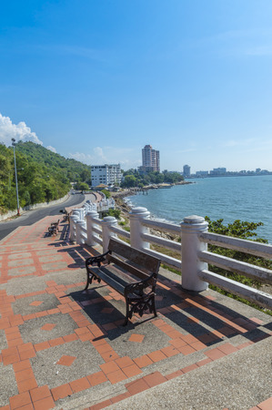 Road, Mountain and sea at Khao Sam Muk Chonburi in Thailand.の写真素材