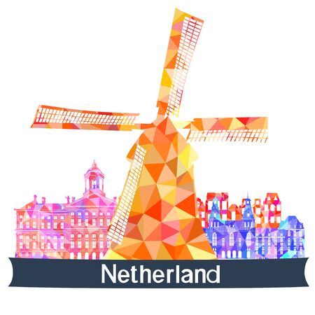 Sights Netherlands, vector illustrationのイラスト素材