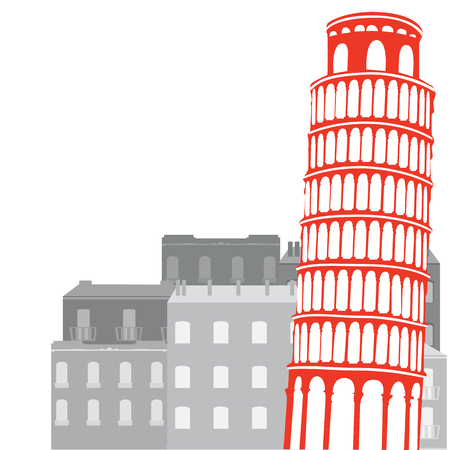 Leaning Tower of Pisa on the background of city, vector illustrationのイラスト素材