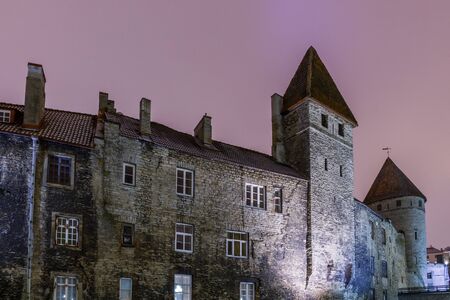 night view of the street, Tallinn Estoniaの写真素材