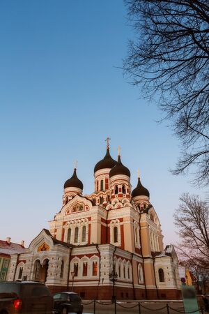 night view of the street, Tallinn Estoniaの写真素材