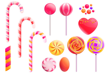 set of bright colorful cartoon sweets, vector illustrationのイラスト素材