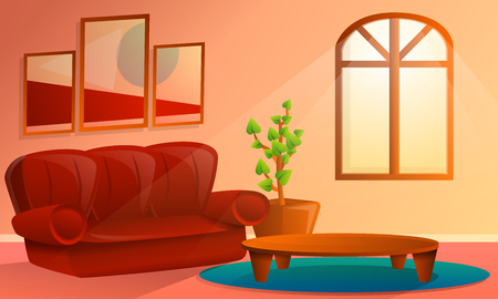 cartoon interior of living room, vector illustrationのイラスト素材