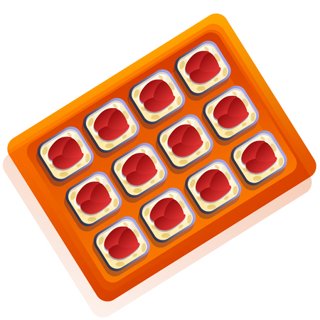 cartoon wooden plate with sushi set, vector illustrationのイラスト素材