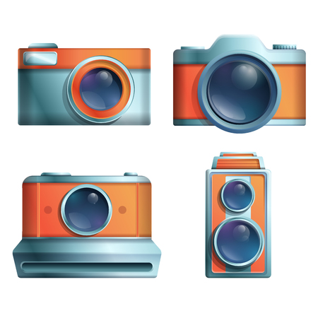 icon set of cartoon vintage cameras on a white background, vector illustrationのイラスト素材